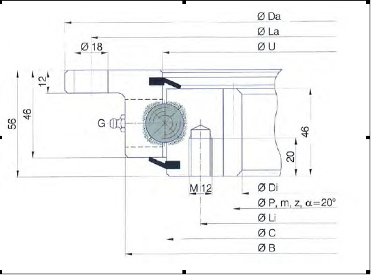 أنا.1200.20.00.C محامل كرة رباعي النقطة مع عجلة داخلية 1198x985.6x56mm المزود
