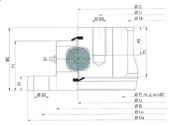 أنا.1300.32.00.C محامل كرة رباعي النقطة مع عجلة داخلية،1300x1012x90mm المزود